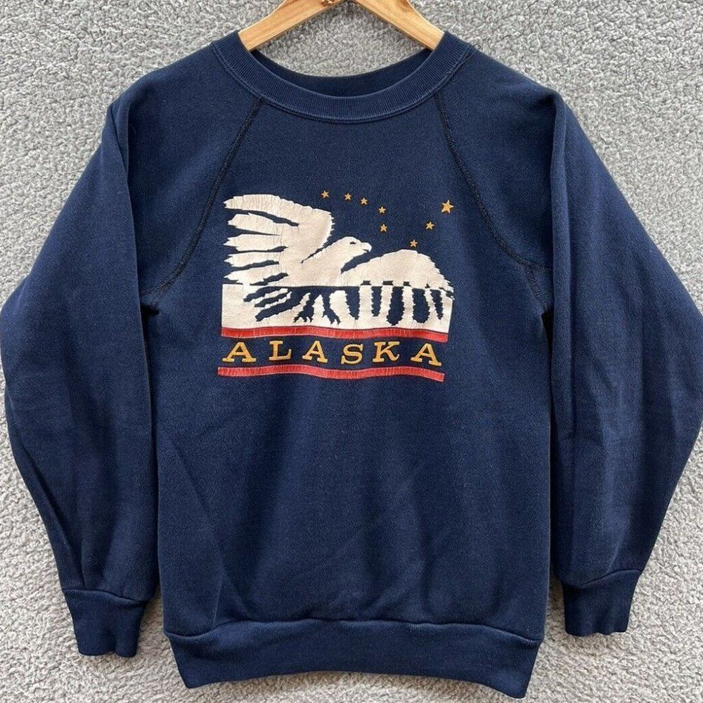 Discus Athletic Vintage Navy Blue Alaska Eagle Pullover Crewneck Sweatshirt